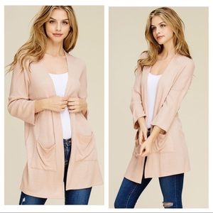 Blush Waffle Knit Cardigan with pockets